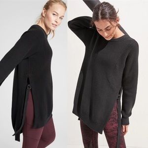 Athleta West End Ribbed Knit Side Slit Hem D-Ring Black Tunic Sweater X-Small